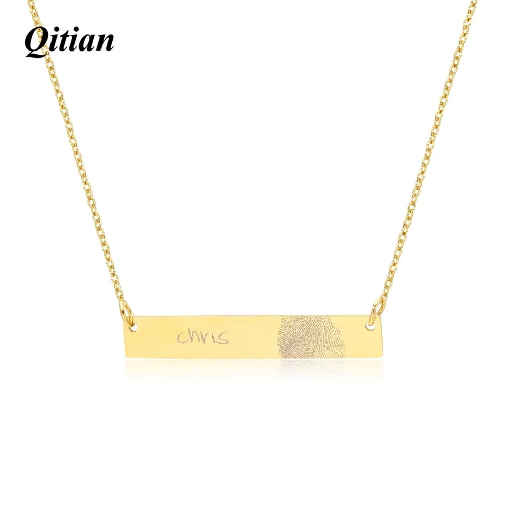 

Personalized Fingerprint Bar Necklace For Women Custom Handwriting Name Gold Color Stainless Steel Men Jewelry Christmas Gift