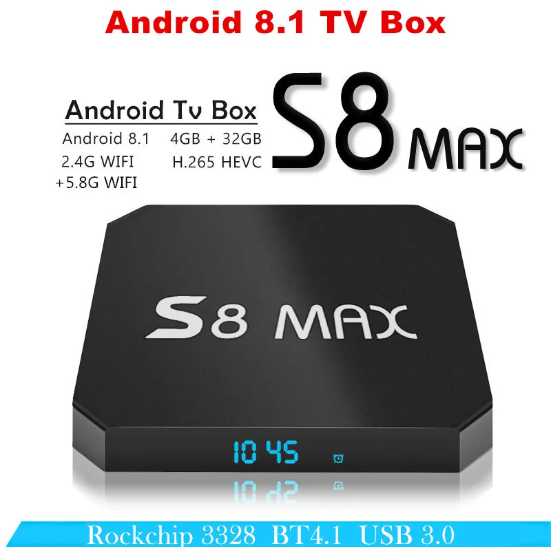 tv box android 8.1 S8 MAX ott tv box 4gb ram 32gb rom Rockchip RK3328 USB 3.0 HDR Media Player 2.4G&5G WIFI BT 4.1 set top box