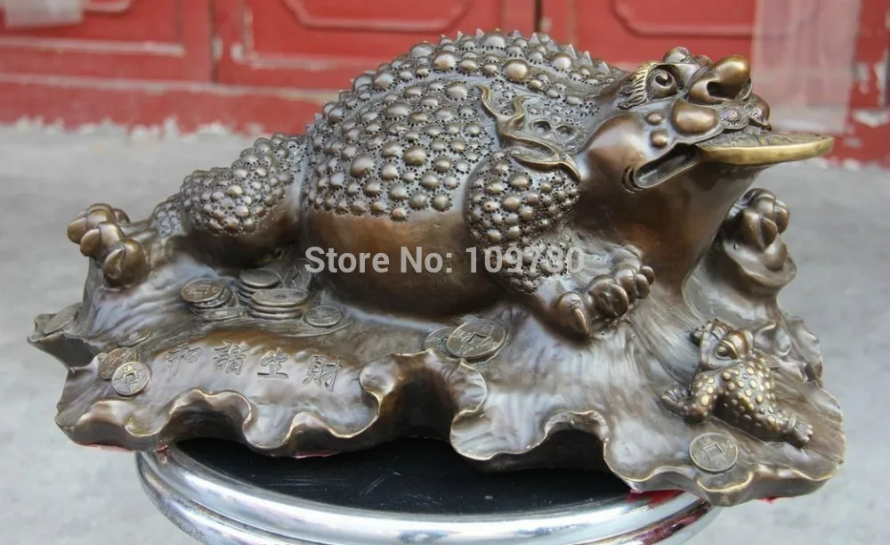 

002595 8 Chinese Fine Copper Bronze Fengshui Wealth Coin Money Three-legged Toad Statue