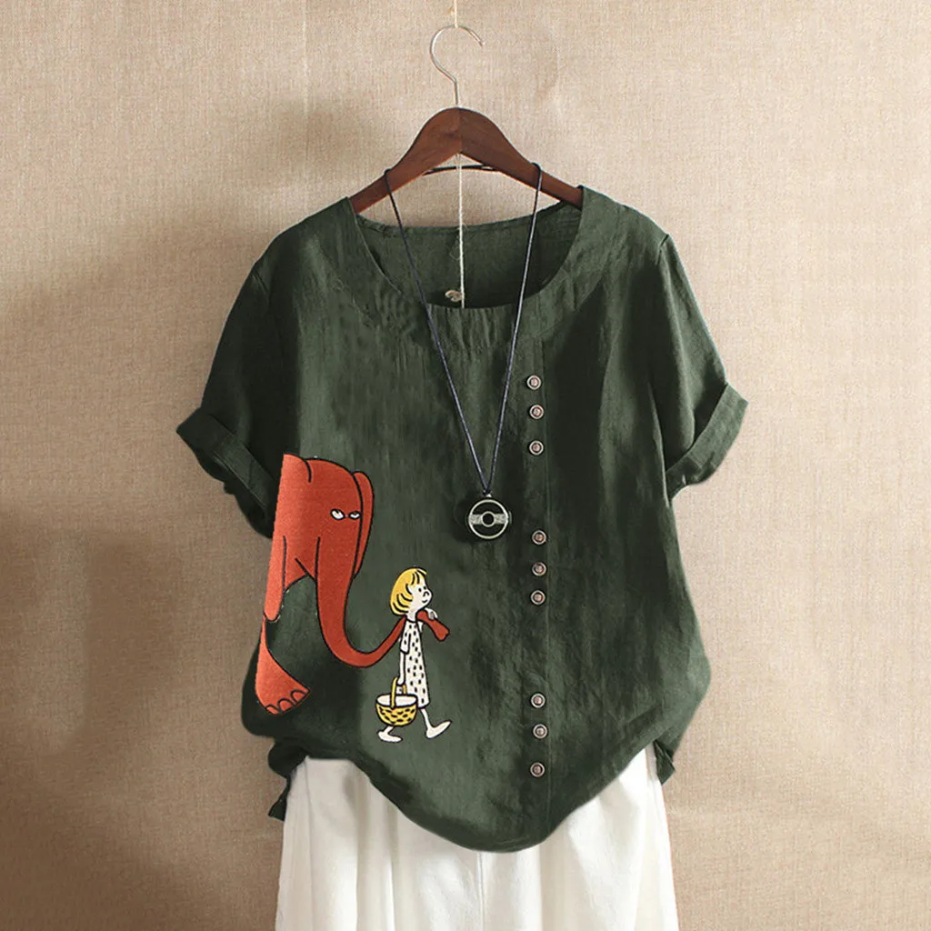 

Summer Autumn Blouses Women Plus Size O-Neck Short Sleeve Cartoon Printed Ladies Loose Blouse Shirts Women Blouses Blusas Mujer