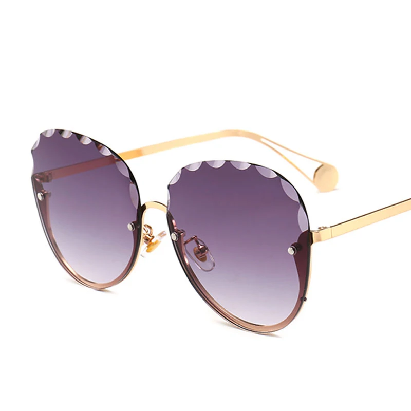 New Womens Sunglasses Rimless DIAMOND CUT Fashion Eyewear Purple Shades