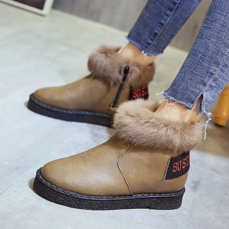 Genuine Suede Leather Women's Snow Boots Non slip Women Winter Ankle