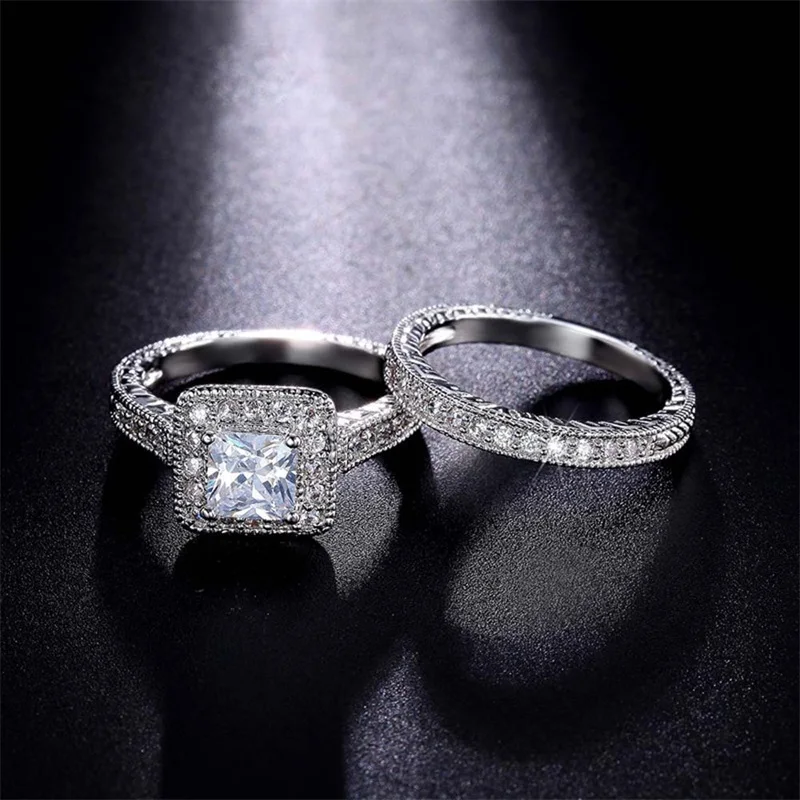 YHAMNI, 925 серебряное кольцо, белое CZ Кольцо, набор, роскошные винтажные обручальные кольца, кольца для помолвки, ювелирное изделие, подарок для женщин KR293