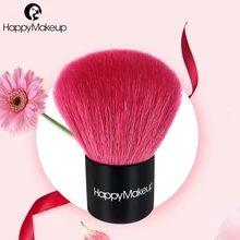 Happy Makeup Pro High Quality Pink Color Makeup Cosmetic Blusher Brushes Goat Hair Blush Kabuki Brush with Black PU Zip Pouch