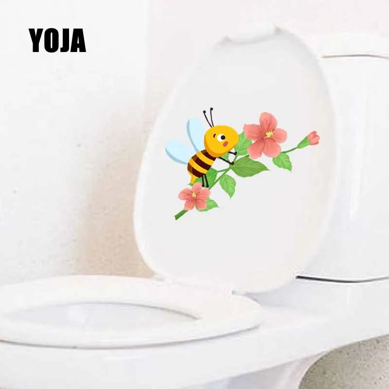 

YOJA 22.5X13.9CM Home Decor Mural Small Bee That Gathers Honey On A Flower Branch Toilet Wall Stickers Decal T5-0816