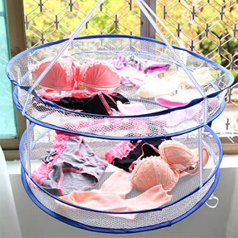 

Double Layer Hanging Drying Nets Laundry Hook Foldable Mesh Dry Rack Underwear Stocking Clothes Dryer Network Laundry Storage