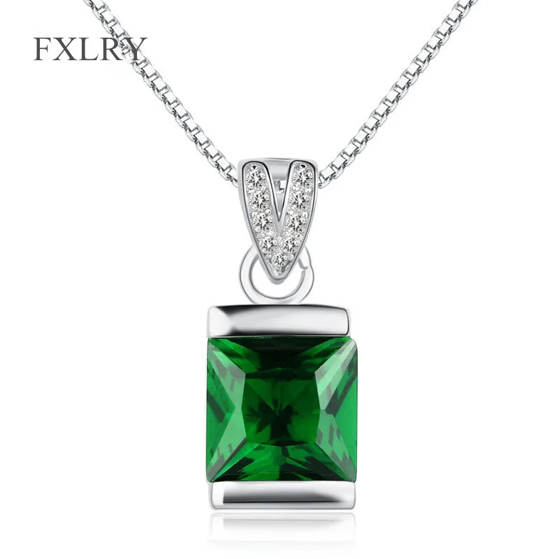 

FXLRY Лидер продаж, высокое качество, искусственный зеленый кубический цирконий, квадратный вырез, ожерелья с подвесками для женщин, ювелирные изделия