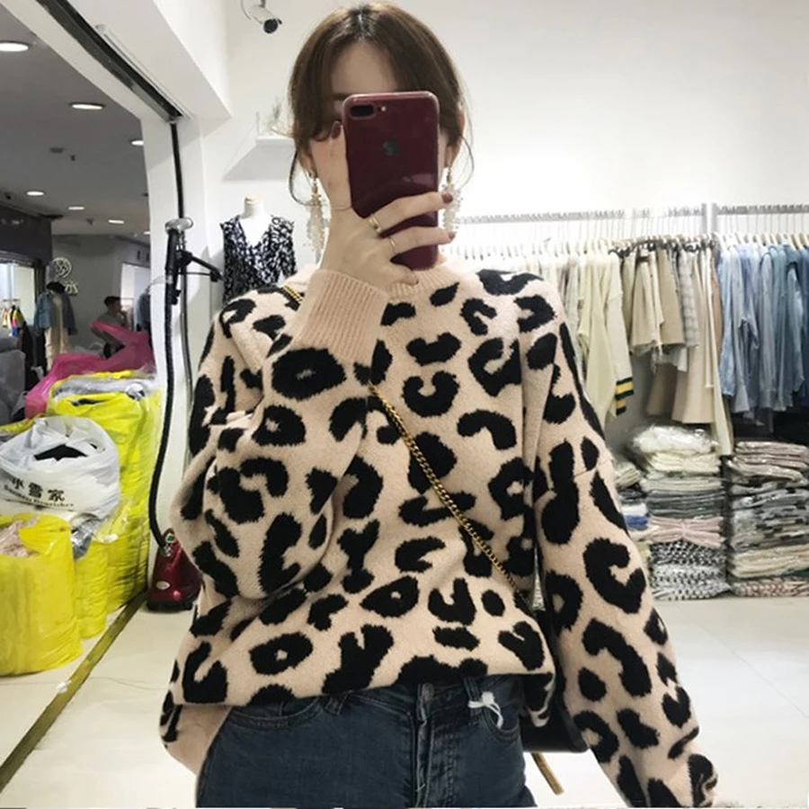 Women Leopard Print Sweater Pullover Top O-Neck Long Sleeve Fashion Elegant Spring Autumn Winter New Arrival | Женская одежда