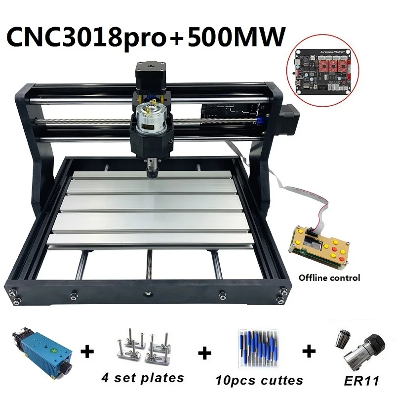 15 Вт CNC3018 Pro гравировальный станок ER11 с офлинелиновым управлением 500 МВт 2500 мвт 5500 МВт фрезерный станок по дереву PCB резьба по дереву - Цвет: 3018 Pro 500mw Head