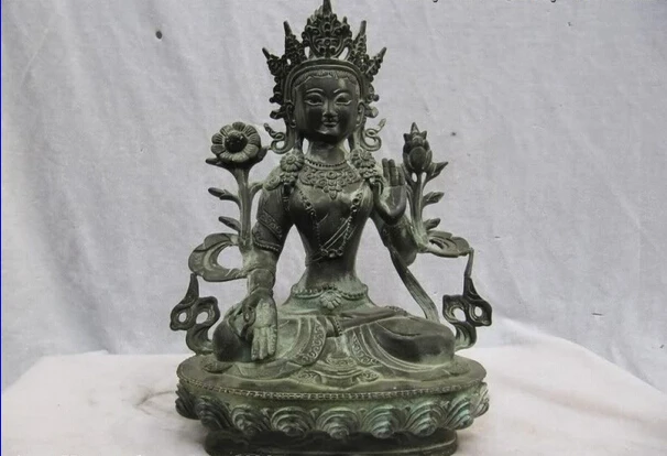 

song voge gem S0835 Tibet Folk collection Old Bronze White Tara Bodhisattva Kwan-Yin Buddha Statue