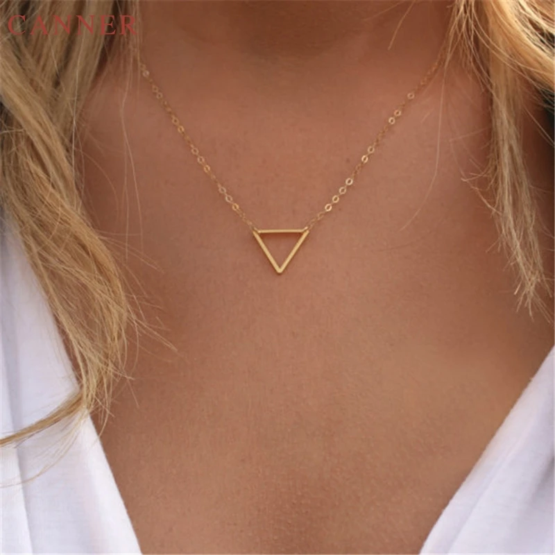 Metal Geometric Triangle Pendant Necklace Women Gold Color Short Collar Chain Necklaces Simple Fashion Jewelry collier femme C4
