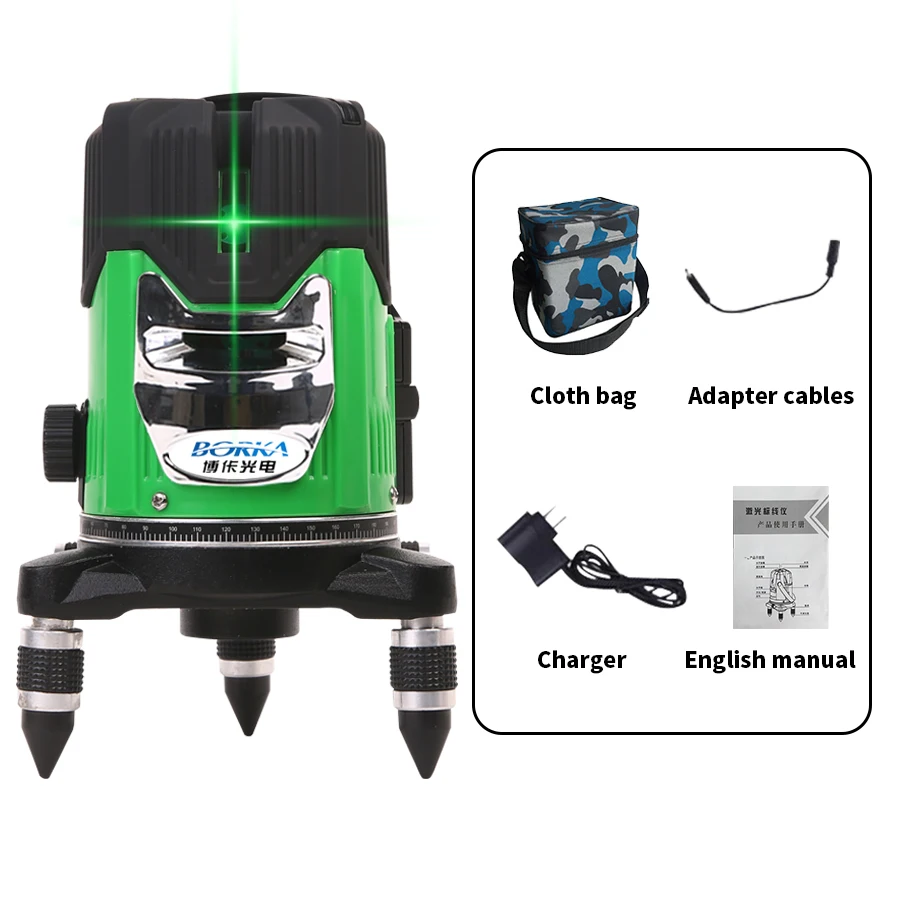 Borka self leveling laser level green 5 lines 3 2 360 degree rotary cross line nivel beam | Инструменты