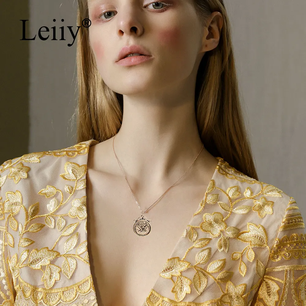 Leiiy Jewellery Gold Цвет металла длинной цепи Винтаж Большая печать кулон Соединенные