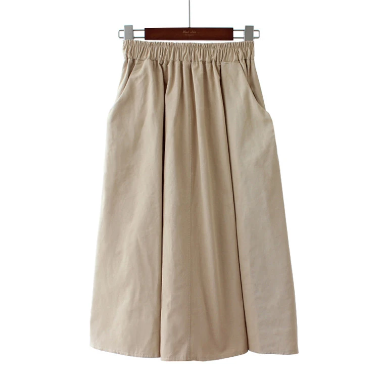 Миди юбка Женская Новая мода эластичный пояс боковые карманы Ruched Sun Falda Женская Повседневная однотонная имперская трапециевидная хлопковая юбка