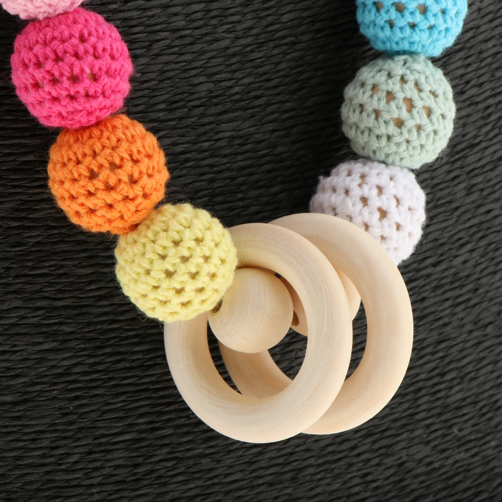 1Pc Wooden Crochet Beads Necklace Teether Baby Chew Grasping Nursing Teething Toy for Babies Infant Toddlers