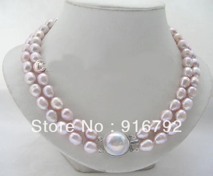 

free shipping >>>>>Beautiful 2row 18" 12mm natural purple baroque FW pearl necklace-blister Mabe pe