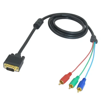 

1.5M 4.9Ft VGA 15 Pin Male to 3 RCA RGB Male Video Cable Adapter Black