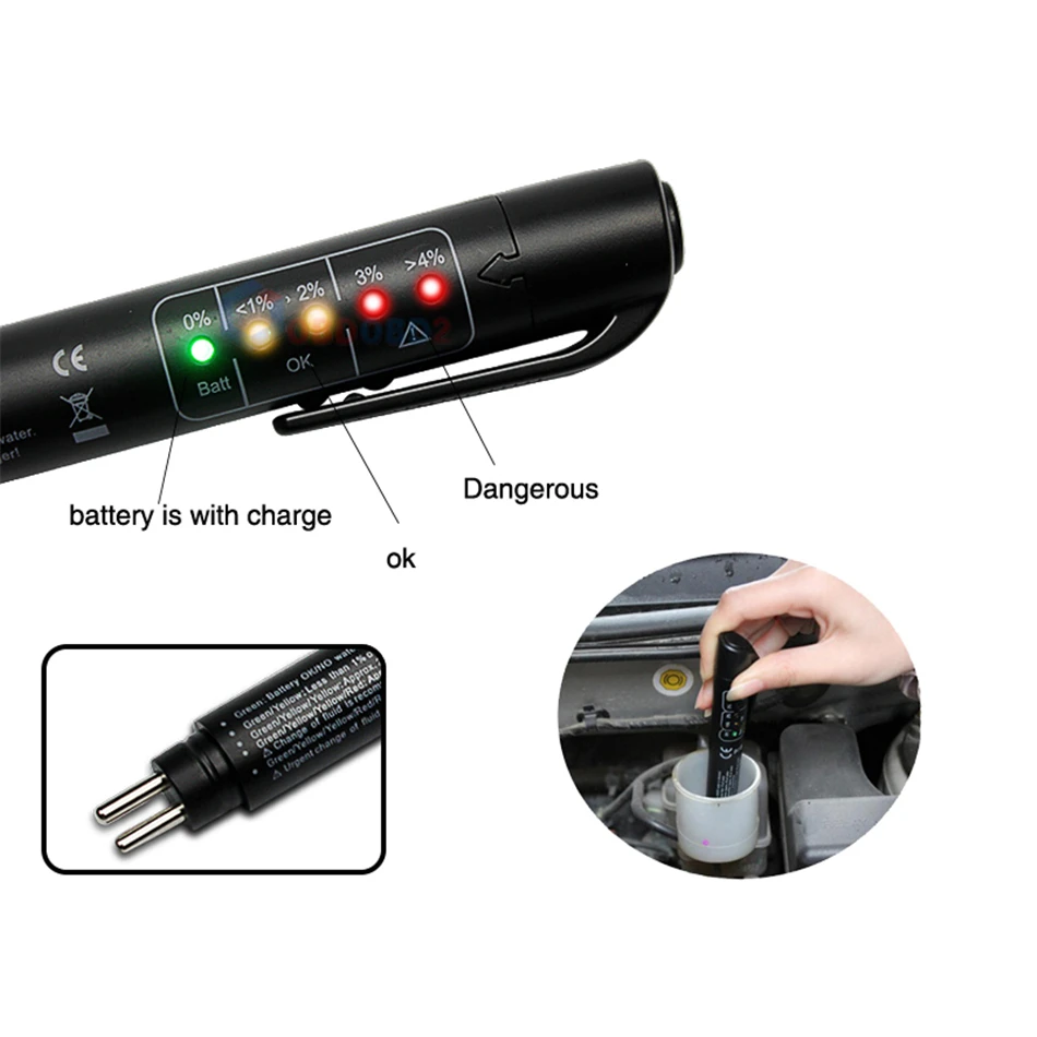 Brake Fluid Liquid Tester Car Brake Liquid Digital Tester For DOT3/DOT4 Automotive Testing 5 LED Car Diagnostic Indicator Pen