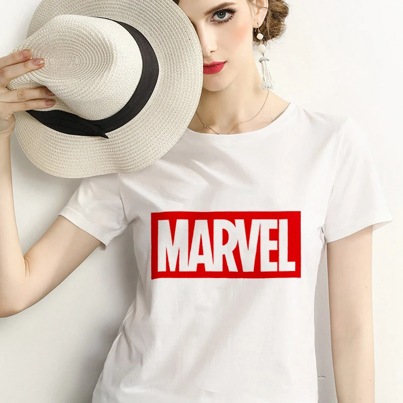 Модная футболка с коротким рукавом с изображением комиксов Марвел, женская футболка с принтом Харадзюку, футболка с круглым вырезом и надписью, белые топы, женская одежда