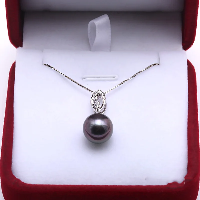  JYX Exquisite 9.5mm Black Tahitian Pearl South Sea Cultured Pendant in 925 Sterling Silver 18 inches 