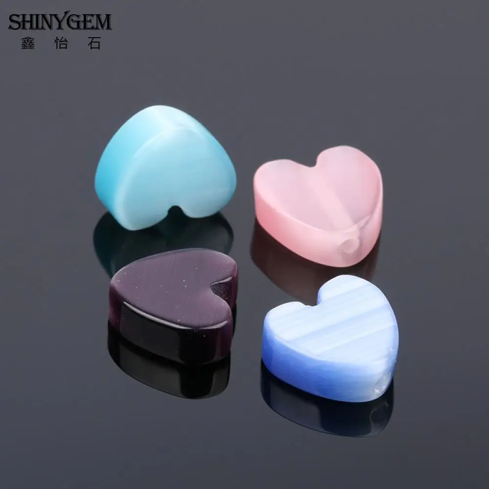 

ShinyGem Cat Eye Stone Beads Random Multi Colors 8mm/10mm Resin Heart Cat Eye Natural Stone Beads For Jewelry Making 50pcs/Lot