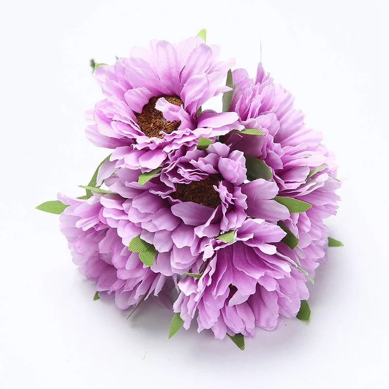 6 шт. 5 см ручной работы Гербера искусственный цветок для домашнего сада невесты свадебное украшение DIY гирлянда материал скрапбук искусственный цветок - Цвет: Фиолетовый