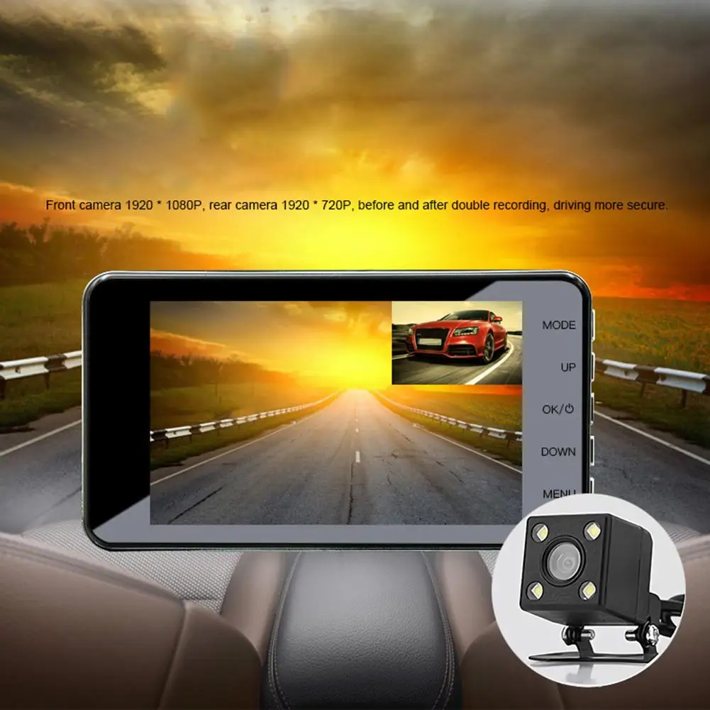 

HD 1080P 4 Inch Car DVR Night Vision Camera Dual Lens Dash Cam Video Recorder 1080P Support Up to 64GB