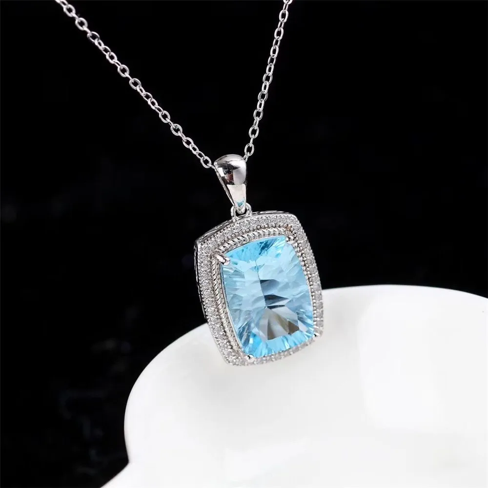 

Medboo Mystic Topaz Necklace Jewelry Natural Stone Topaz for Women Sea Blue 925 Sterling Silver Gemstone Promise Square