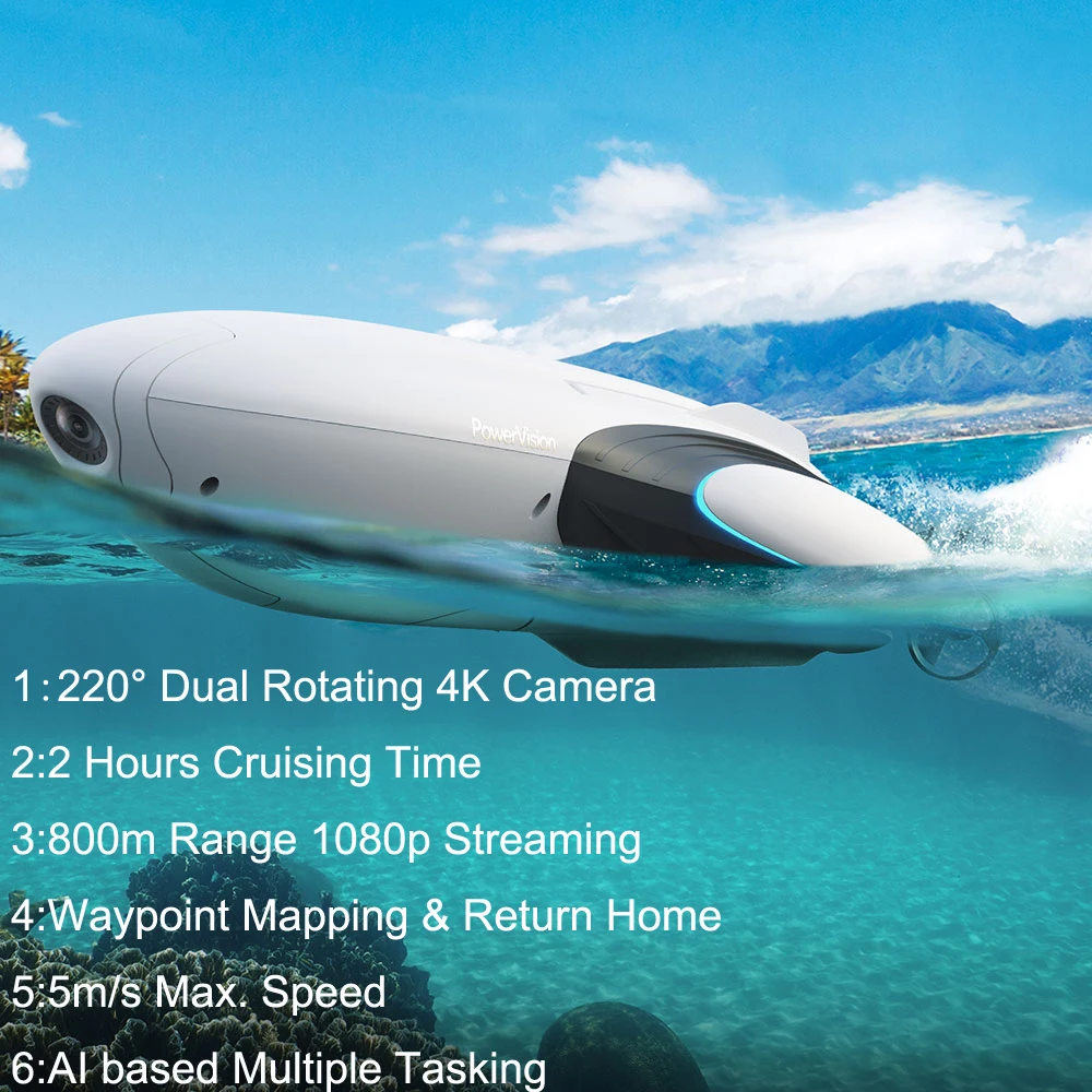 

PowerVision PowerDolphin ROV Underwater Fishing Boat with 4K UHD Camera Marine Remotely Operated Underwater Vehicle