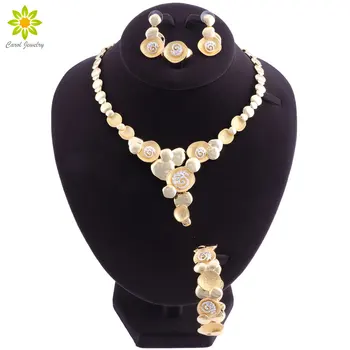 

Dubai Gold Color African Jewelry Set Earings Bracelet Necklace Indian Bridal Jewelry Sets For Women Crystal Costume Jewellry