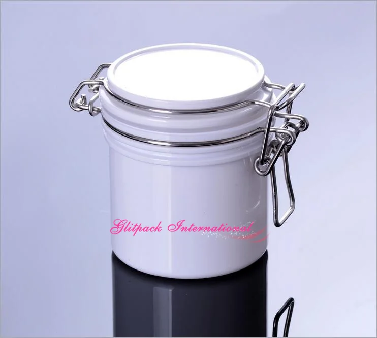 

10pcs/lot 200G White PET Airtight Canning jars 7oz Can Containers for Mud/Facial Cream Scrub 200ml Wire Bale Jars w/ Hinged Lids