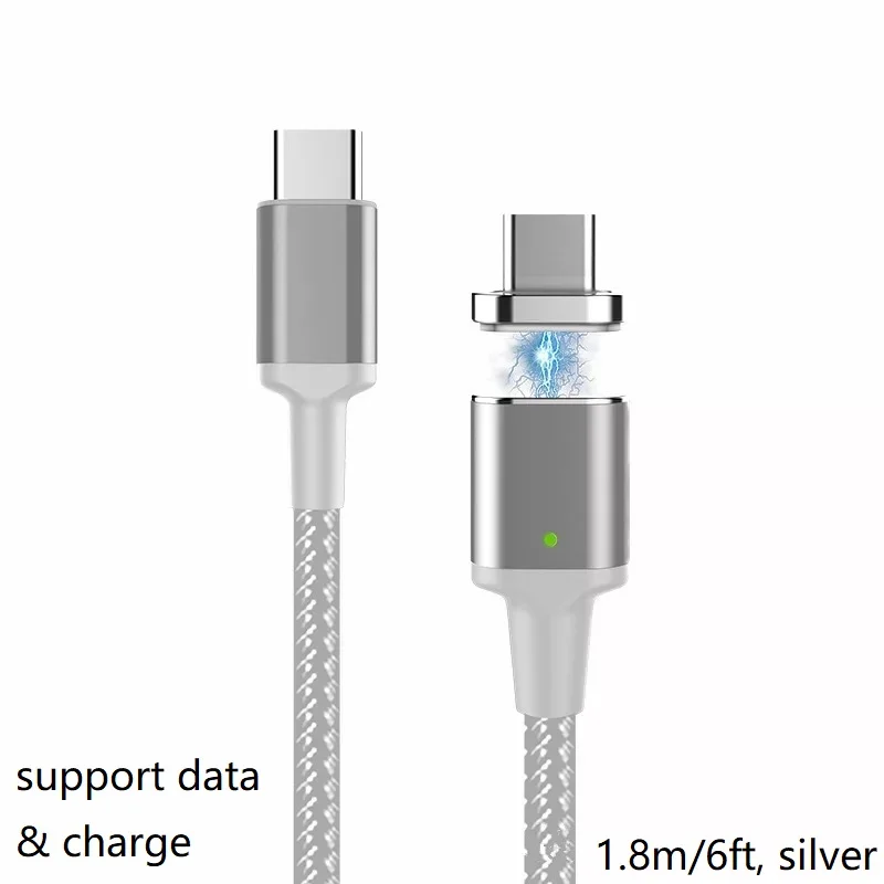 Магнитный адаптер USB C type-C на type-C PD 87W100W Быстрая зарядка L кабель для MacBook Pro, hp Spectre, lenovo Yoga, Dell XPS, MateBook - Цвет: Silver 1.8m data