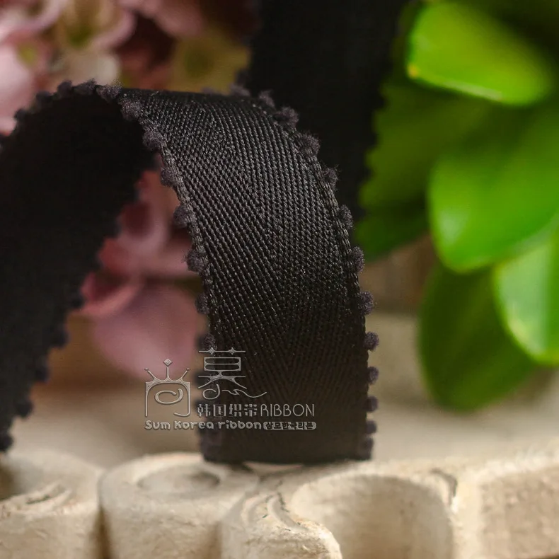 50/100yards 10/16/25/38mm velvet picot edge polyester cotton chevron korean ribbon for hair bow diy accessories bouquet packing - Цвет: balck