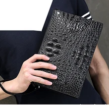 Мужской клатч с крокодиловым узором, маленькая сумка из воловьей кожи, сумка-конверт, 9,7 дюймов, ipad, кошелек, Аллигатор, дизайнерская деловая сумка