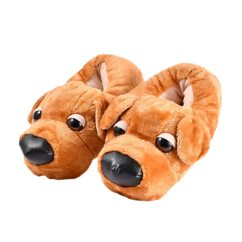 Winter Cute Brown Dog Slippers Women Adult Casual Flock Fur Shoes ...