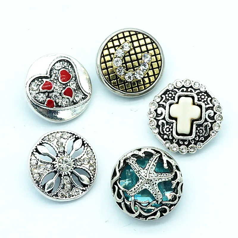 

Fashion beauty Rhinestone Hearts Starfish Cross 18MM snap buttons fit snap bracelet snap jewelry wholesale KZ3192