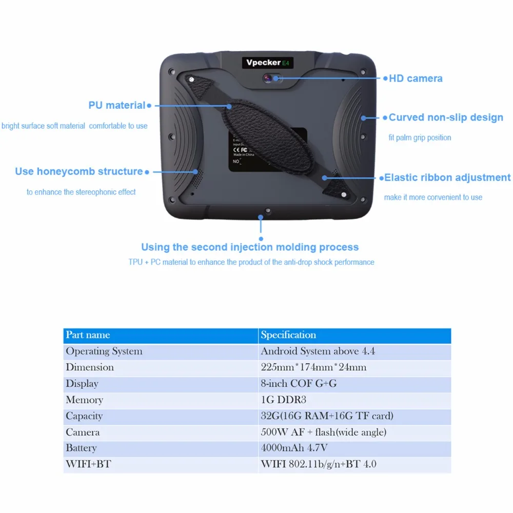 VPECKER E4 Bluetooth для телефона Android+ 8 дюймов VPECKER планшет OBD 2 Автомобильный сканер автомобильный диагностический инструмент Бесплатное обновление срока службы
