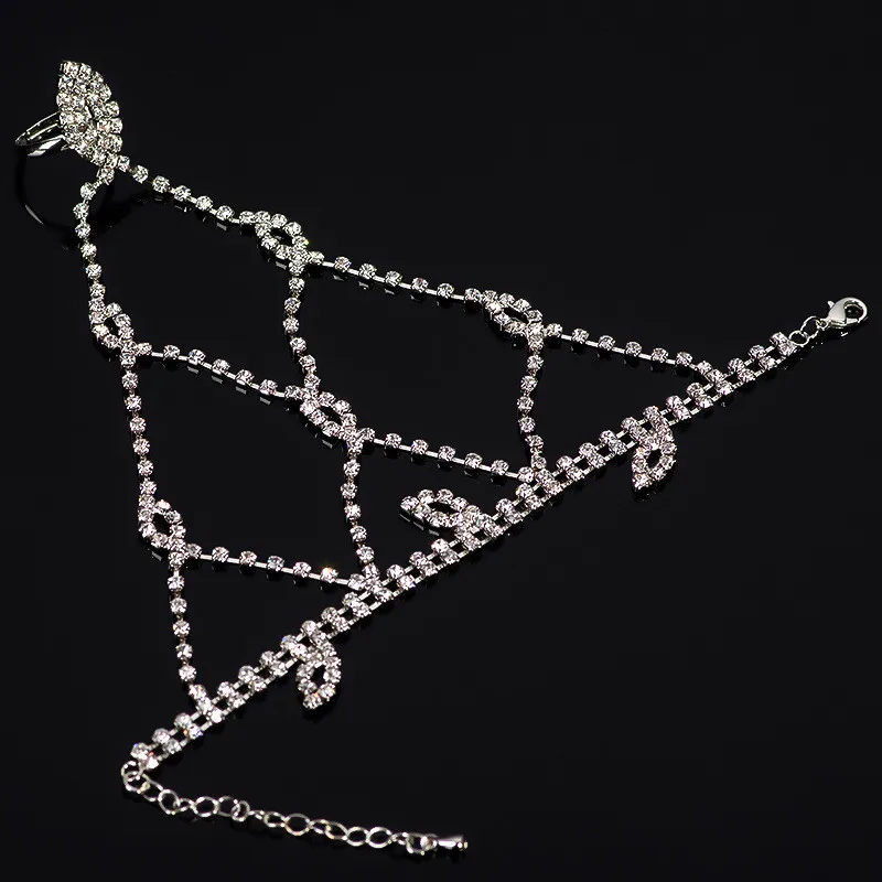 8 Стиль Мода Полный горный хрусталь длинные цепи кольцо браслет для женщин модного серебристого цвета браслет и браслет свадебный подарок аксессуары - Окраска металла: Silver