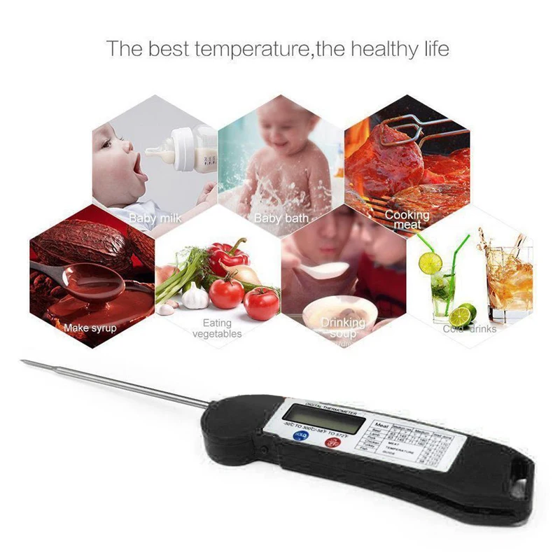Foldable Food Thermometer Programmed Digital Kitchen Food Cooking BBQ Meat Fork Barbecue Probe Type Temperature Gauge