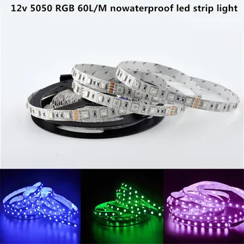 

12v 5m RGB LED Strip Light 5050 SMD Diode RGB Tape ip20 nowaterproof Flexible LED Ribbon 60L/M super bright high quality 12-15lm