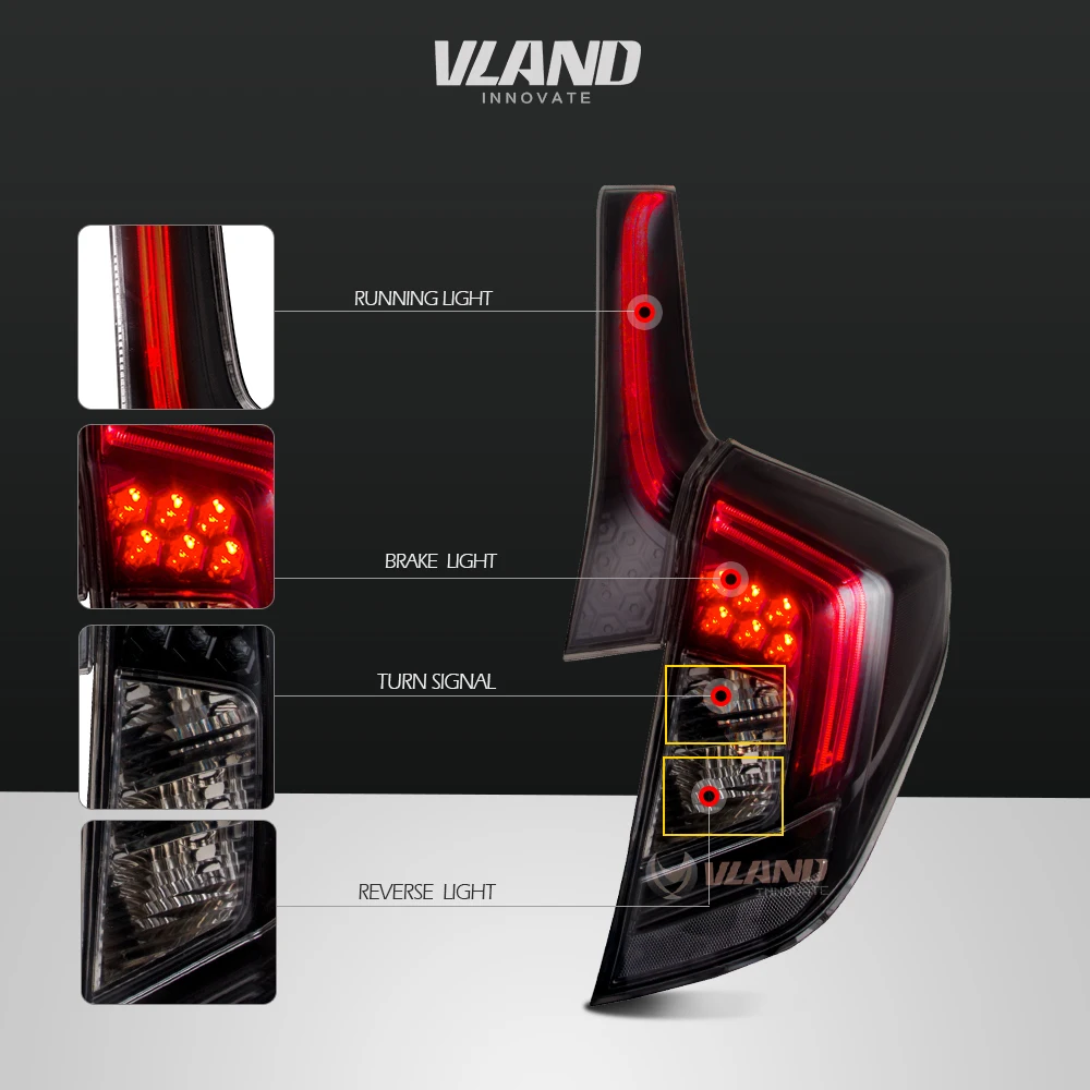 Vland Автомобильный задний фонарь для Fit/Jazz Led задний фонарь- с DRL+ обратный+ тормозной комплект для освещения автомобиля