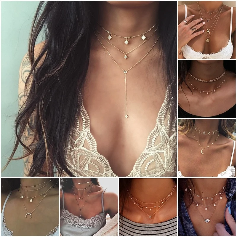 

8 Style Vintage Choker Necklace for Women Multi-layer Pendant Collares de Mujer Best Friend Jewelry Gift