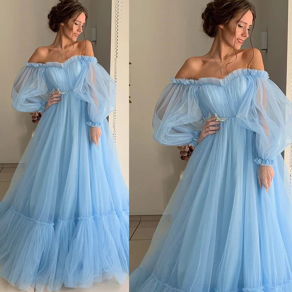 blue prom dresses off the shoulder 
