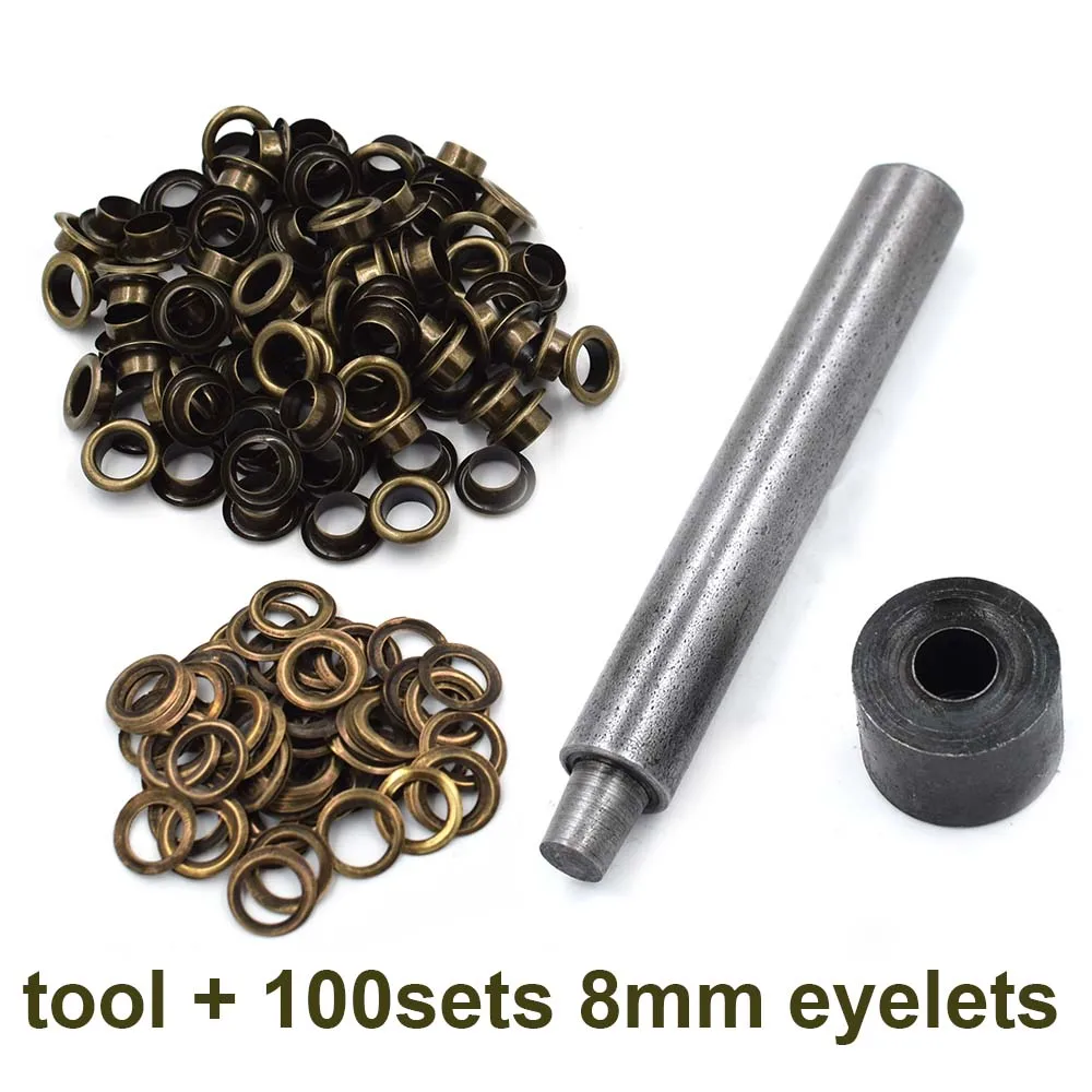 tool and 100 eyelets 100 шт./лот) 8 мм люверсы. внутренний диаметр. Поры металла. Полые заклепки. Коробку поры. Ношение канатного отверстия. кнопки газа - Цвет: tool and 100 eyelets