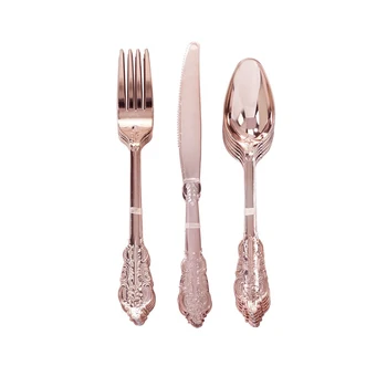 

60pcs 20 knives+20 soons+20 forks Disposable Party Cutlery Set Tableware Plastic Rose Gold/Silver Wedding Birthday Flatware Sets