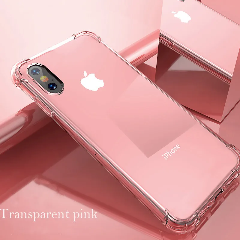 Роскошный противоударный чехол для iPhone XS Max X 10 XR iPhone 6s 6 6plus 6s Plus iPhone 7 8 7Plus 8Plus HD Прозрачная защитная задняя крышка - Цвет: Transparent Pink