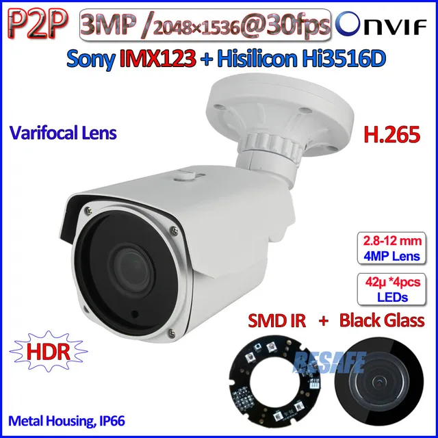H.265 Night Vision WDR ip camera 2MP ONVIF IMX123 Hisilicon Hi3516D POE 3.0MP ip kamera P2P