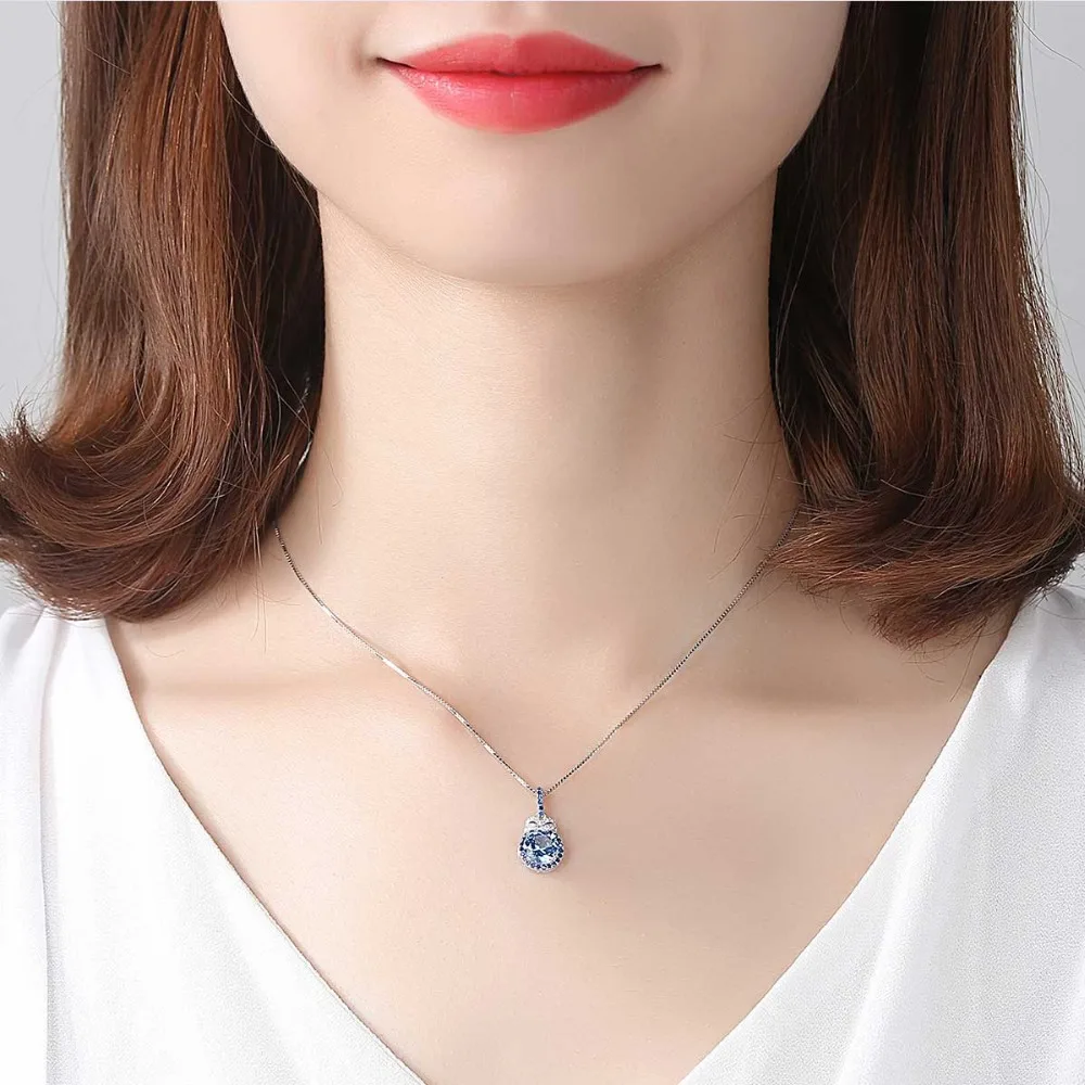 Sterling Silver London Blue Topaz Necklace   Wedding Party Elegant  Christmas and Mother's Day s_voghion.com