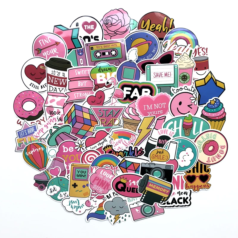 53Pcs Kawaii pink fun stickers luggage scrapbook suitcase laptop car stick~bp 