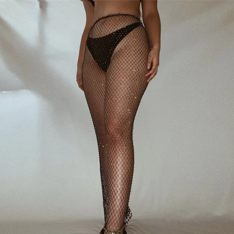 

Black White Long Skirts Sexy Sheer Mesh Sequined Skirt Women High Waist Ladies Party Maxi Skirt Clubwear Sparkling Sequin Cloth